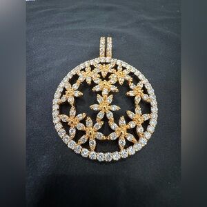 Pendant, silver, gold, and crystals fas 925